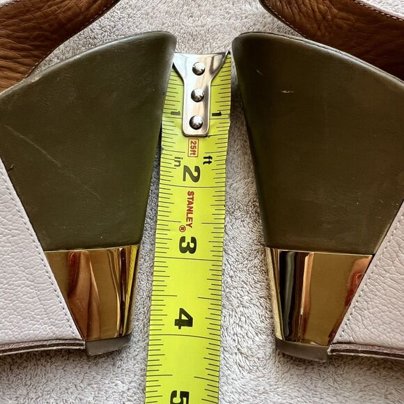 Chloe Estel Tan Leather Wedge Slingback Sandals Gold Accent Women’s EU 38 US 7.5 - Picture 10 of 16